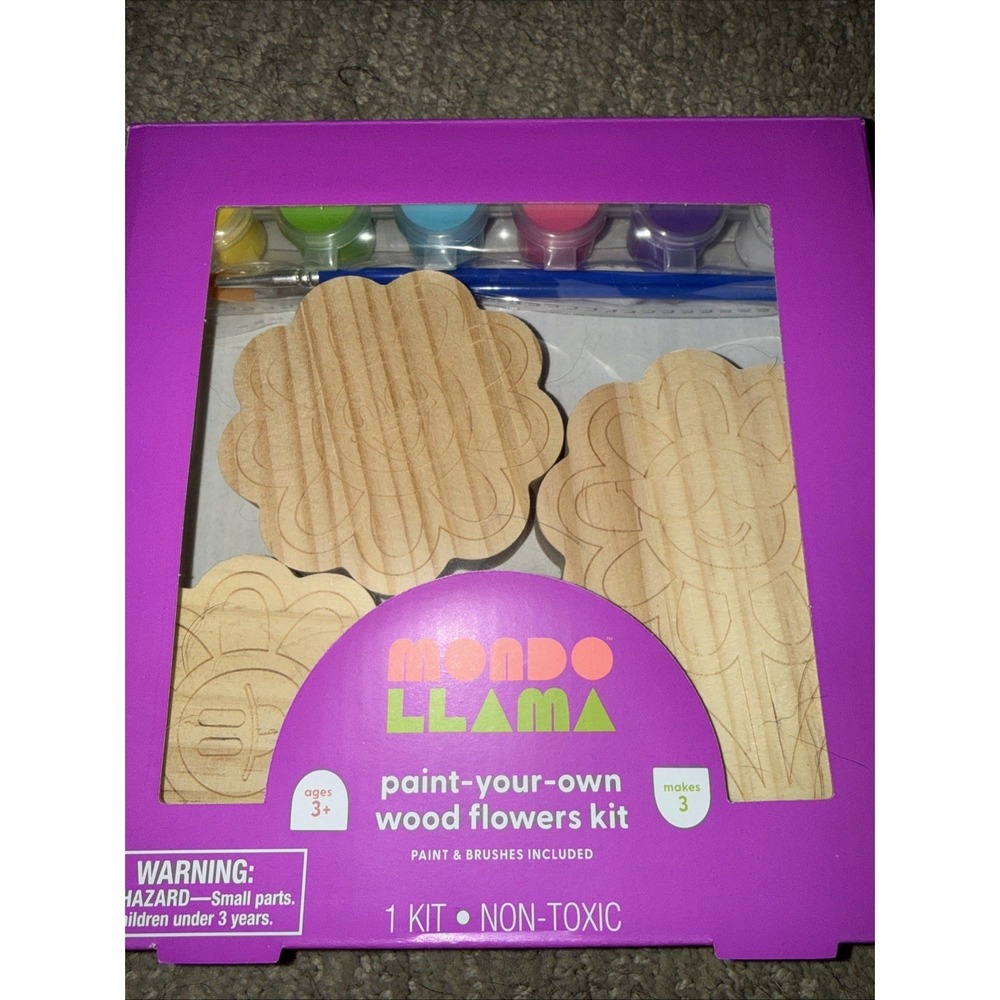 Mondo Llama Kids Paint Your Own Wood Flowers Paint  Kit  Brushes Paint‎ Included